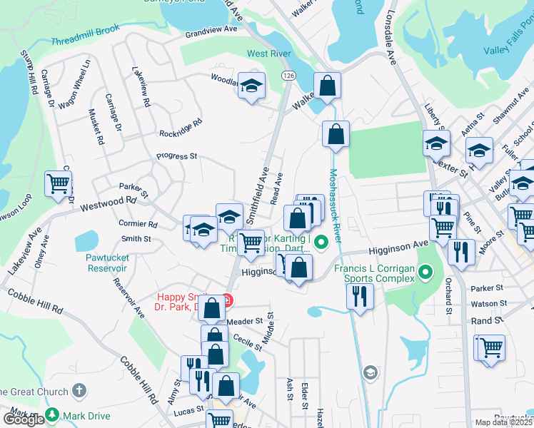 map of restaurants, bars, coffee shops, grocery stores, and more near 11 East Avenue in Lincoln