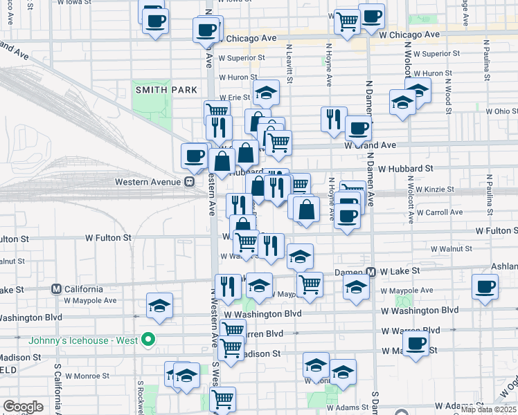 map of restaurants, bars, coffee shops, grocery stores, and more near 329 North Oakley Boulevard in Chicago