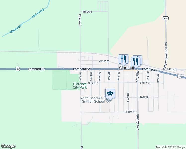 map of restaurants, bars, coffee shops, grocery stores, and more near 308 3rd Avenue in Clarence