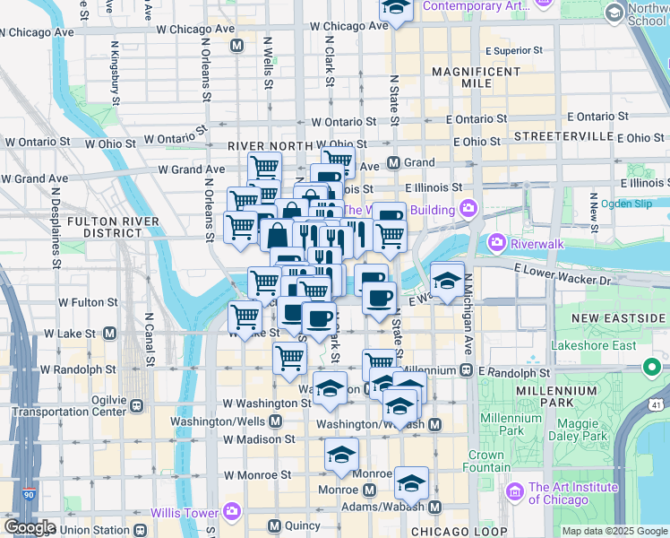 map of restaurants, bars, coffee shops, grocery stores, and more near in Chicago