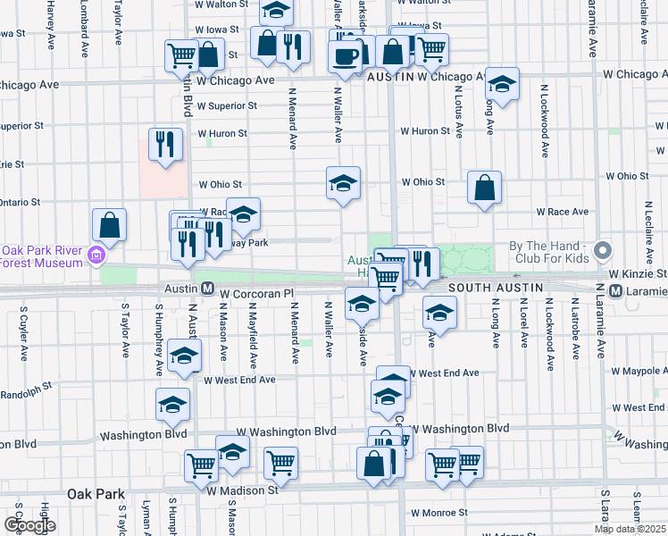 map of restaurants, bars, coffee shops, grocery stores, and more near 5706 West Lake Street in Chicago