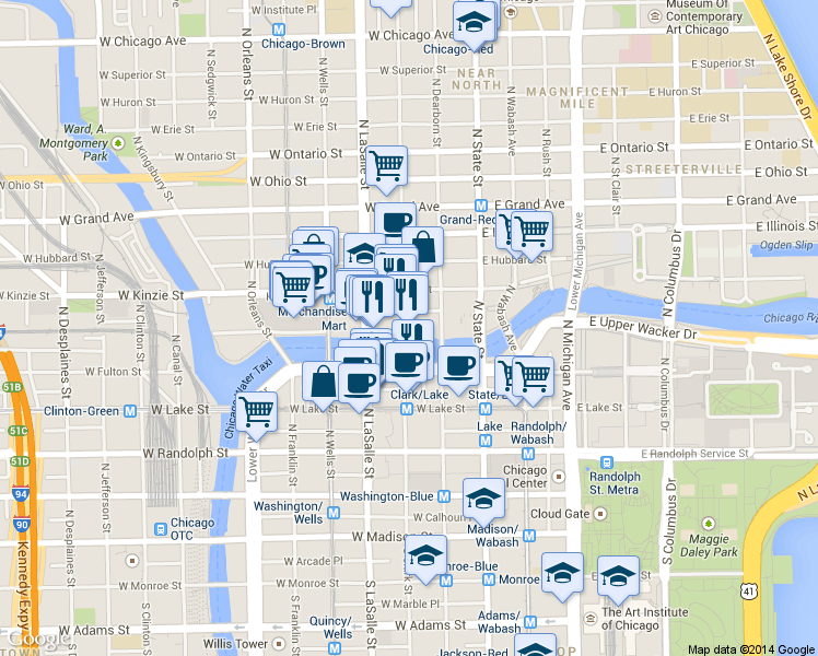 map of restaurants, bars, coffee shops, grocery stores, and more near in Chicago