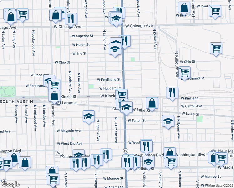 map of restaurants, bars, coffee shops, grocery stores, and more near 4840 West Lake Street in Chicago