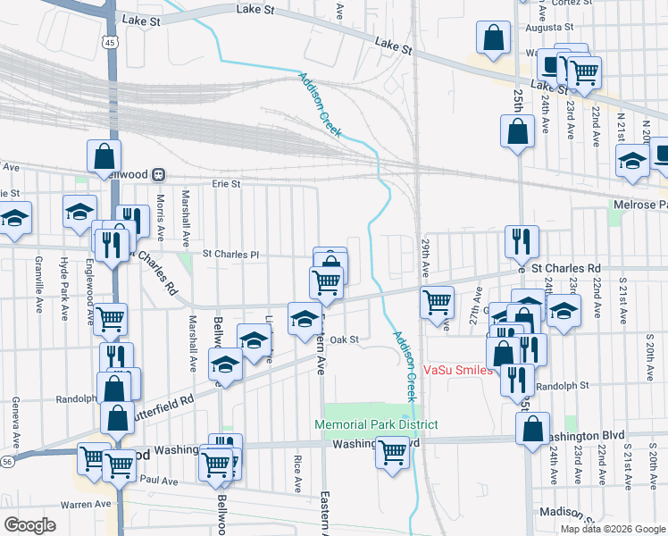 map of restaurants, bars, coffee shops, grocery stores, and more near 242 32nd Avenue in Bellwood