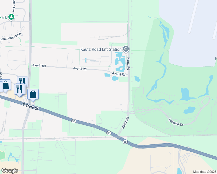 map of restaurants, bars, coffee shops, grocery stores, and more near 1900 Averill Road in Geneva