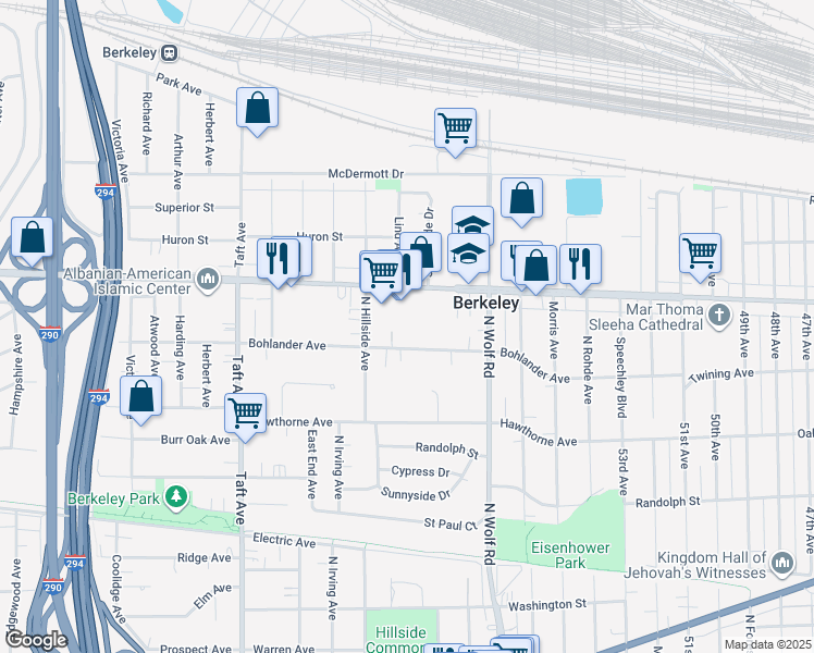 map of restaurants, bars, coffee shops, grocery stores, and more near in Hillside