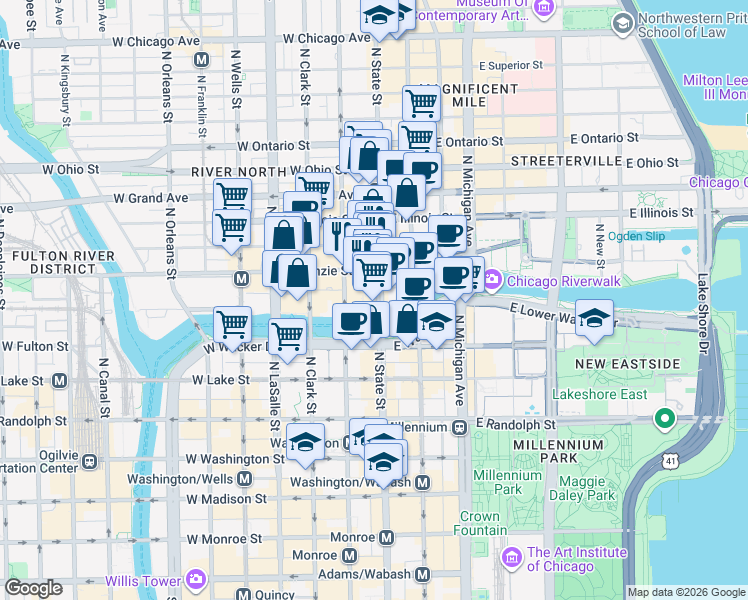 map of restaurants, bars, coffee shops, grocery stores, and more near in Chicago