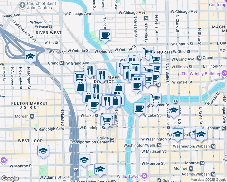 map of restaurants, bars, coffee shops, grocery stores, and more near in Chicago