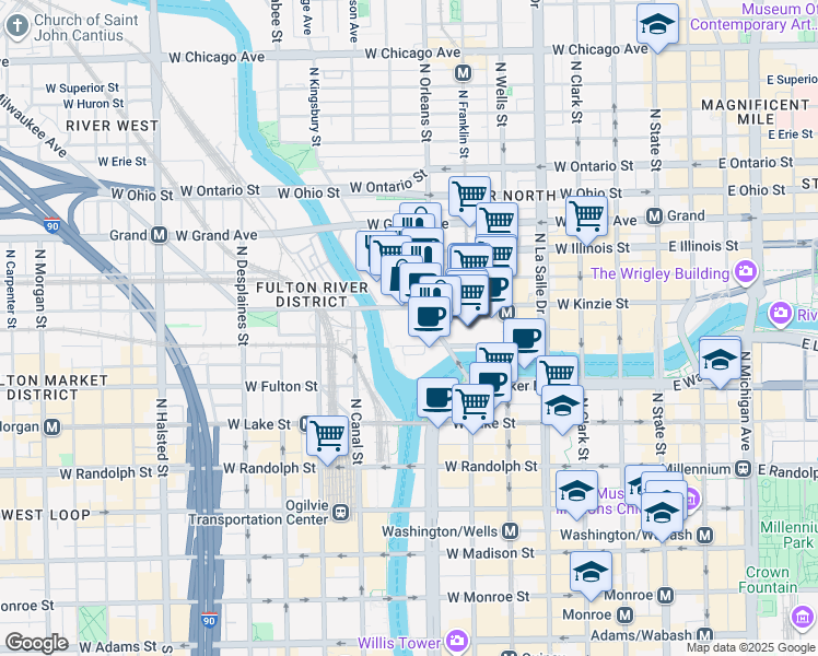 map of restaurants, bars, coffee shops, grocery stores, and more near in Chicago