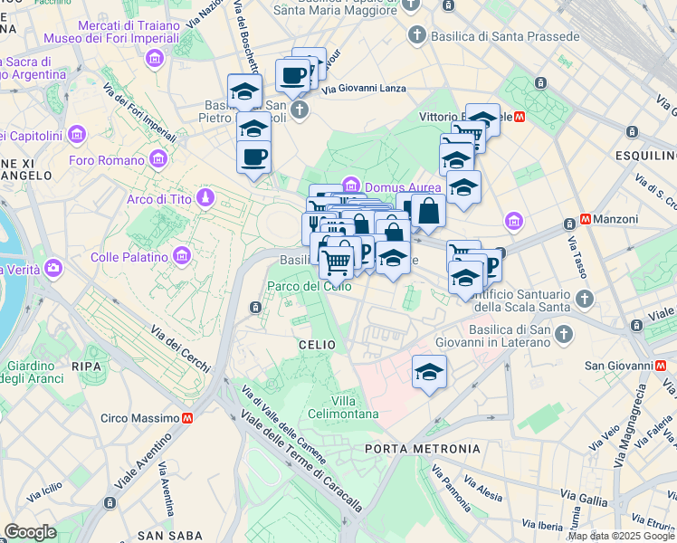 map of restaurants, bars, coffee shops, grocery stores, and more near 23 Via Ostilia in Rome