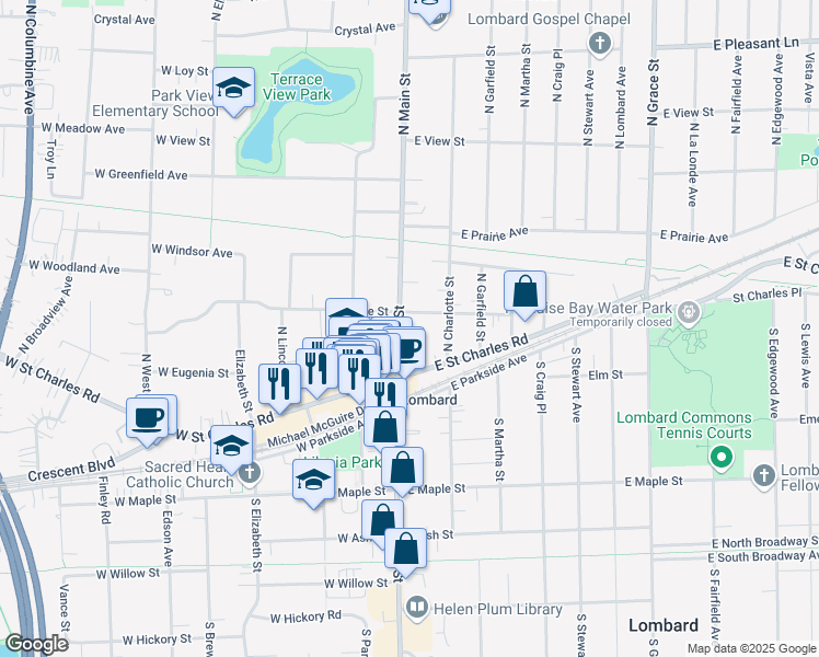 map of restaurants, bars, coffee shops, grocery stores, and more near 5 West Grove Street in Lombard