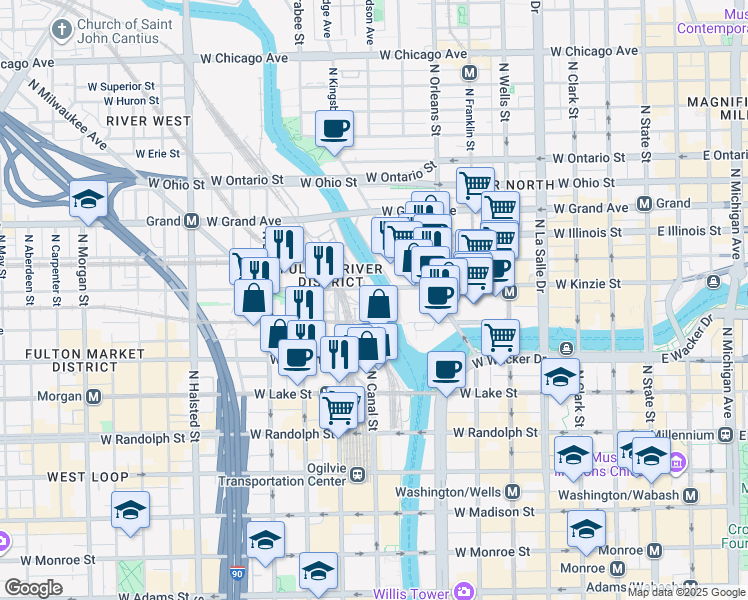 map of restaurants, bars, coffee shops, grocery stores, and more near in Chicago