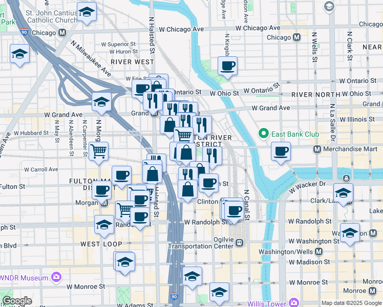 map of restaurants, bars, coffee shops, grocery stores, and more near in Chicago
