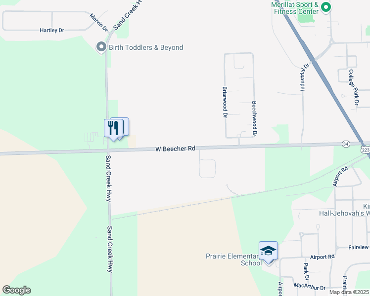map of restaurants, bars, coffee shops, grocery stores, and more near 2148 W Beecher Rd in Adrian