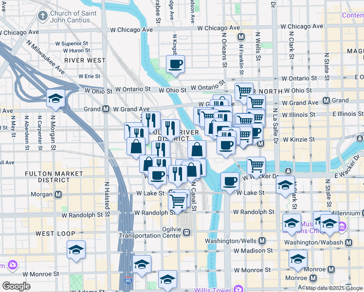 map of restaurants, bars, coffee shops, grocery stores, and more near in Chicago