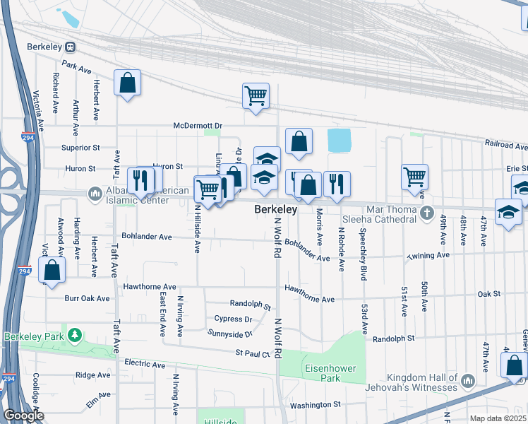 map of restaurants, bars, coffee shops, grocery stores, and more near 5425 Saint Charles Road in Berkeley