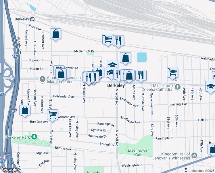 map of restaurants, bars, coffee shops, grocery stores, and more near 5425 Saint Charles Road in Berkeley