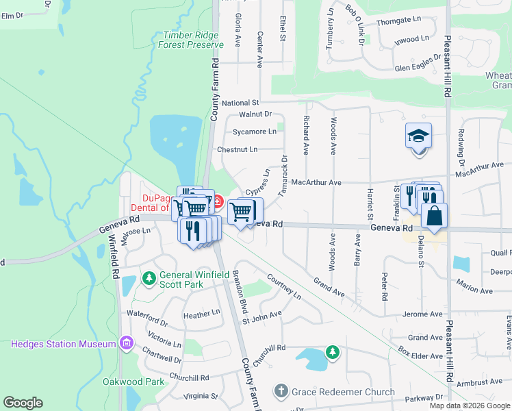 map of restaurants, bars, coffee shops, grocery stores, and more near 18110 Tamarack Drive in Winfield