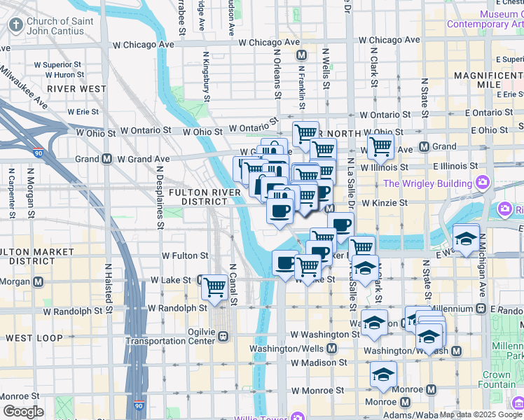 map of restaurants, bars, coffee shops, grocery stores, and more near in Chicago