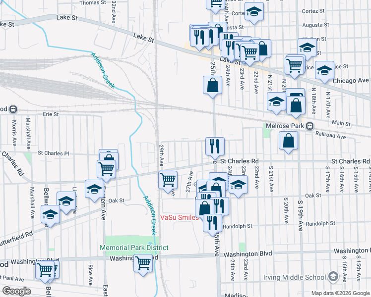 map of restaurants, bars, coffee shops, grocery stores, and more near 207 28th Avenue in Bellwood