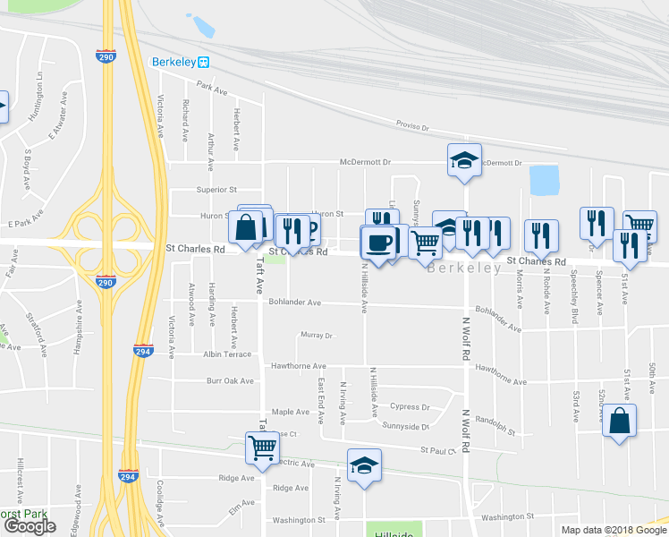 map of restaurants, bars, coffee shops, grocery stores, and more near 5611 Saint Charles Road in Berkeley