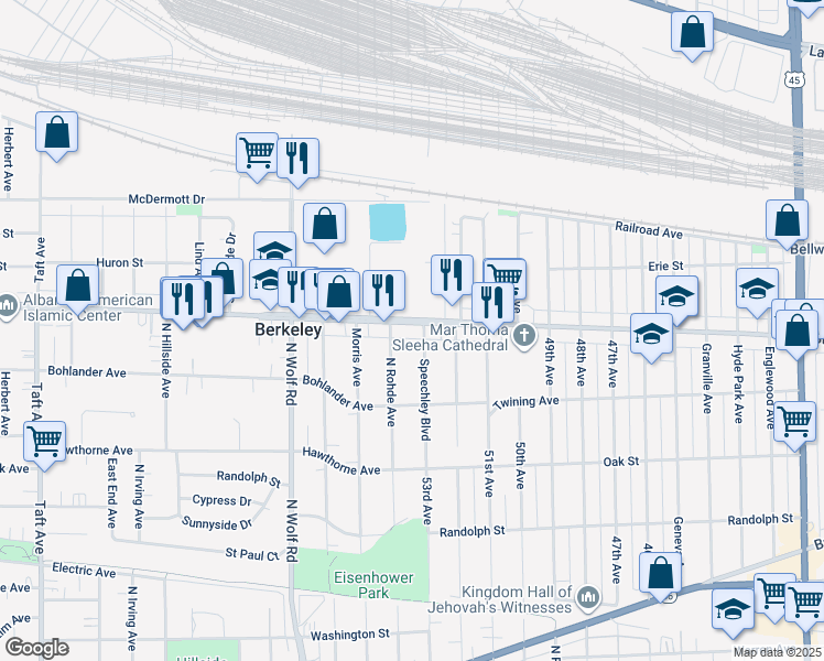 map of restaurants, bars, coffee shops, grocery stores, and more near 5207 Saint Charles Road in Berkeley
