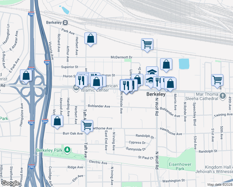 map of restaurants, bars, coffee shops, grocery stores, and more near 5611 Saint Charles Road in Berkeley