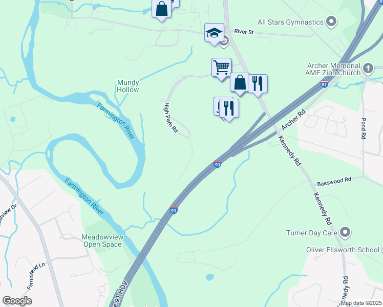 map of restaurants, bars, coffee shops, grocery stores, and more near 1000 High Path Road in Windsor