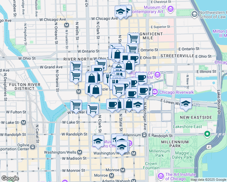 map of restaurants, bars, coffee shops, grocery stores, and more near in Chicago