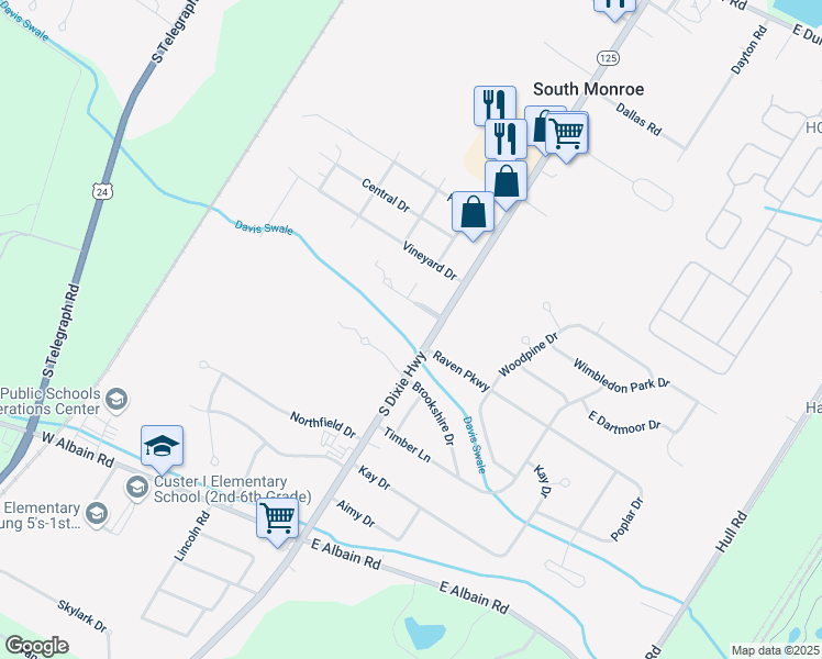 map of restaurants, bars, coffee shops, grocery stores, and more near 15113 South Dixie Highway in Monroe