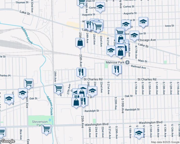 map of restaurants, bars, coffee shops, grocery stores, and more near 207 24th Avenue in Bellwood