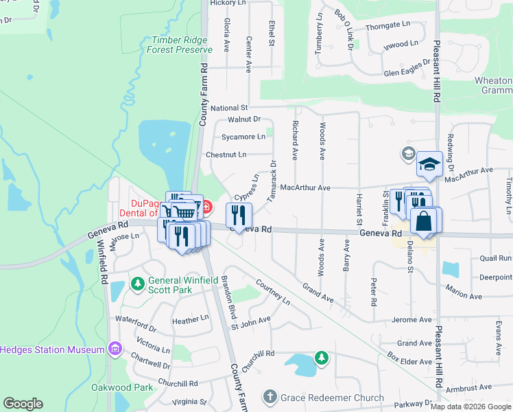map of restaurants, bars, coffee shops, grocery stores, and more near 18110 Tamarack Drive in Winfield