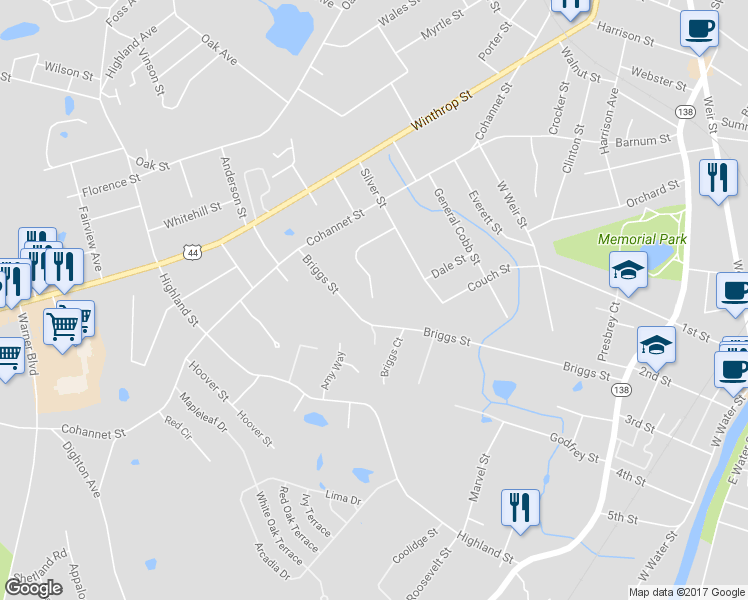 map of restaurants, bars, coffee shops, grocery stores, and more near 100 Dwinell Road in Taunton