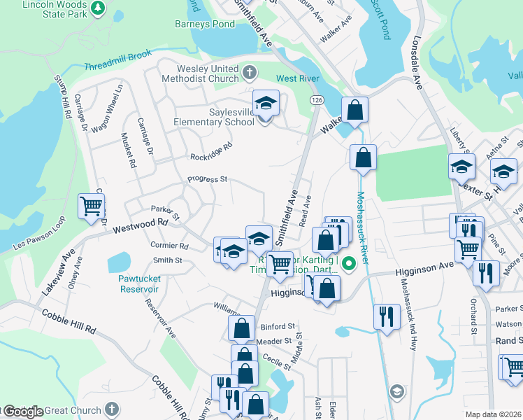 map of restaurants, bars, coffee shops, grocery stores, and more near 38 Progress Street in Lincoln
