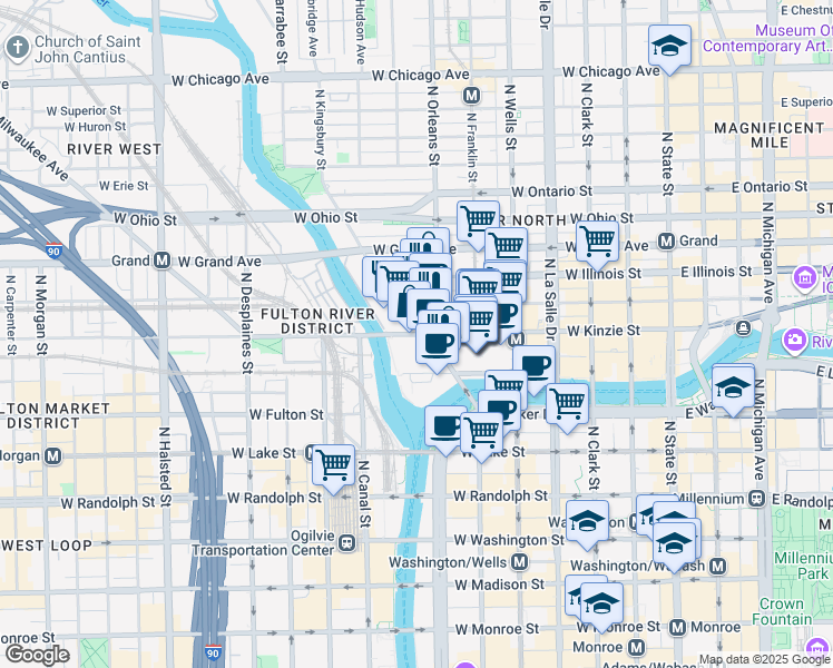 map of restaurants, bars, coffee shops, grocery stores, and more near in Chicago