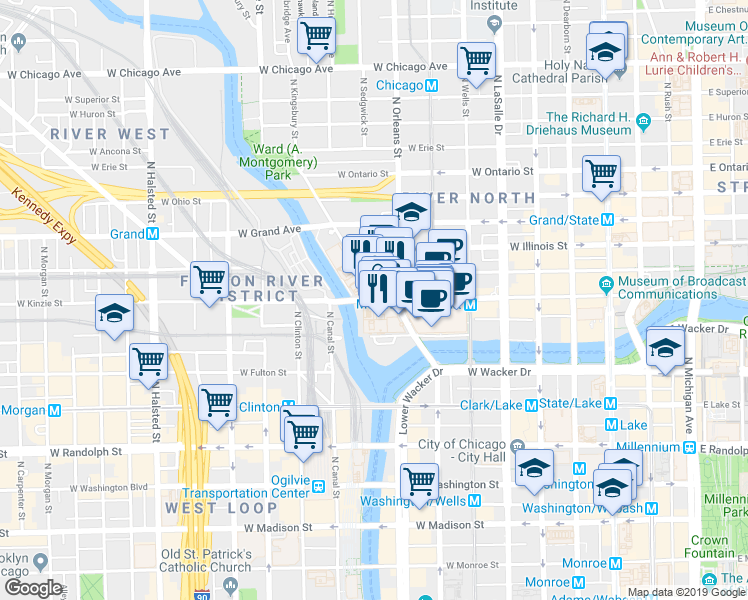 map of restaurants, bars, coffee shops, grocery stores, and more near in Chicago