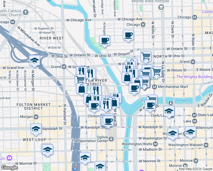 map of restaurants, bars, coffee shops, grocery stores, and more near in Chicago