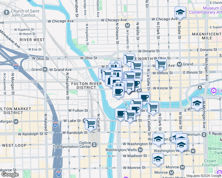 map of restaurants, bars, coffee shops, grocery stores, and more near in Chicago
