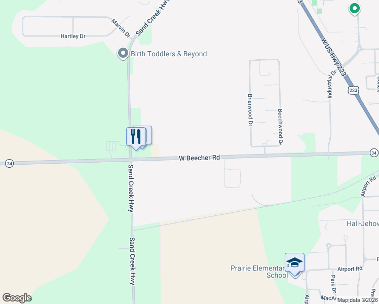 map of restaurants, bars, coffee shops, grocery stores, and more near 2740 West Beecher Road in Adrian