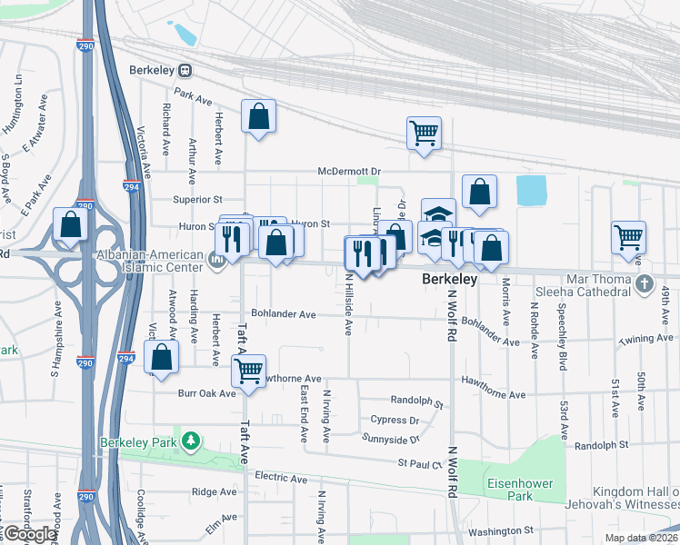 map of restaurants, bars, coffee shops, grocery stores, and more near 5607 Saint Charles Road in Berkeley