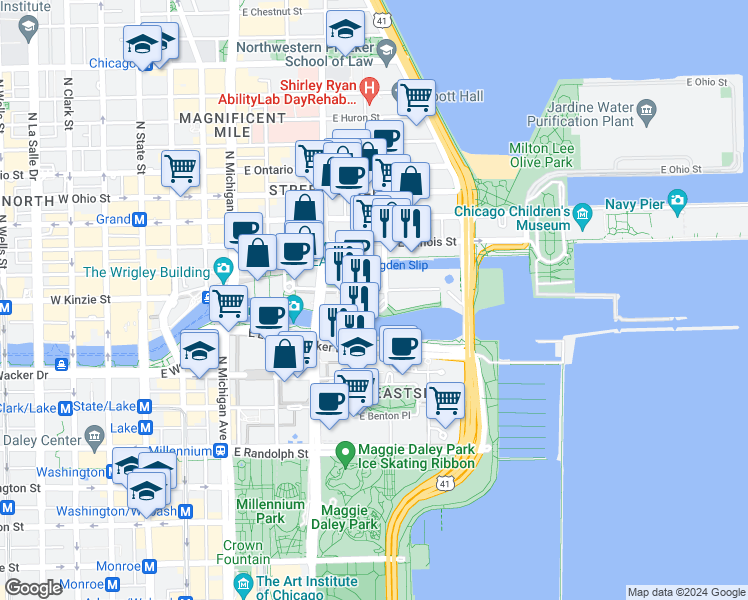 map of restaurants, bars, coffee shops, grocery stores, and more near in Chicago