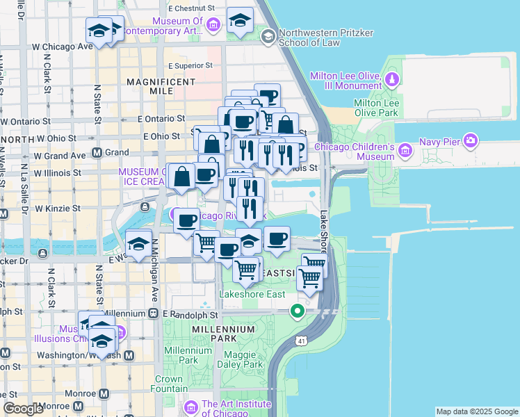 map of restaurants, bars, coffee shops, grocery stores, and more near in Chicago