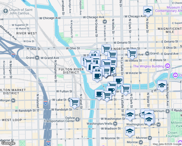 map of restaurants, bars, coffee shops, grocery stores, and more near in Chicago