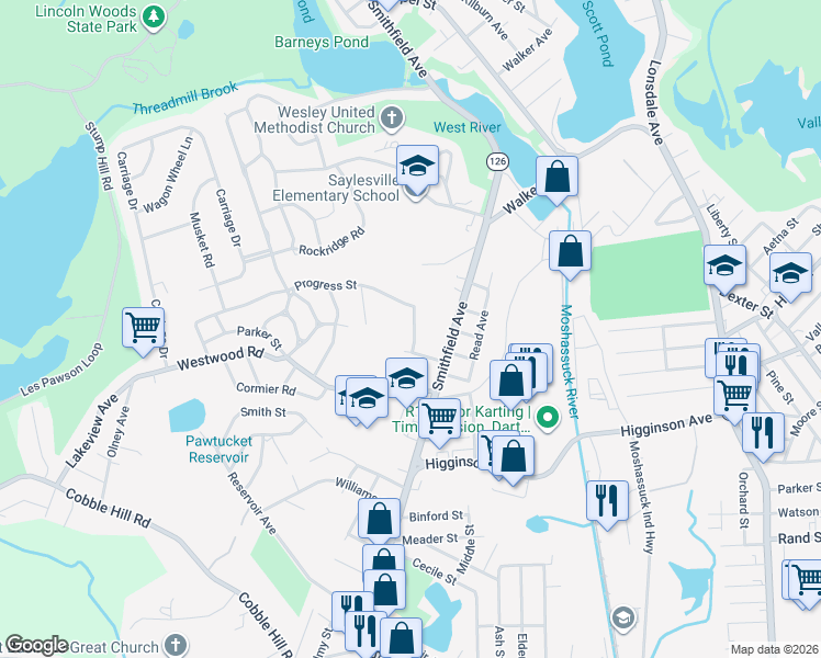 map of restaurants, bars, coffee shops, grocery stores, and more near 37 Progress Street in Lincoln