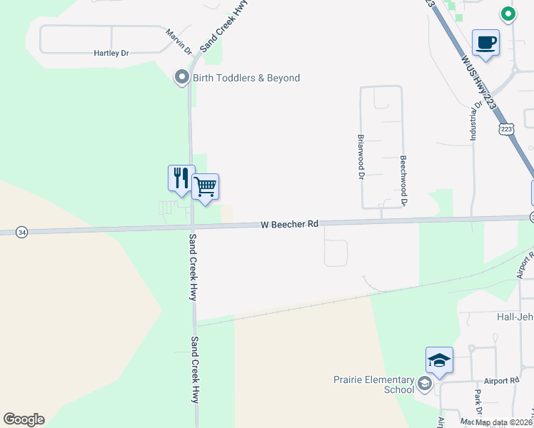 map of restaurants, bars, coffee shops, grocery stores, and more near 2740 West Beecher Road in Adrian