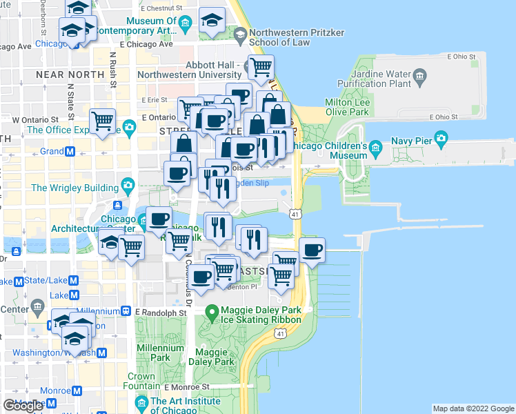 map of restaurants, bars, coffee shops, grocery stores, and more near in Cook County