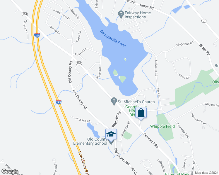 map of restaurants, bars, coffee shops, grocery stores, and more near 101 Farnum Pike in Smithfield