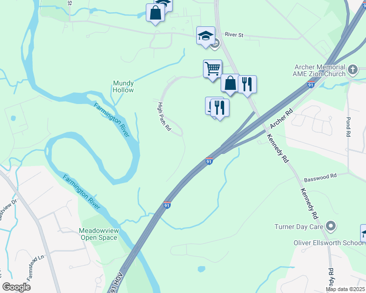 map of restaurants, bars, coffee shops, grocery stores, and more near 1000 High Path Road in Windsor