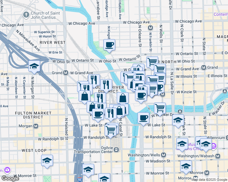 map of restaurants, bars, coffee shops, grocery stores, and more near in Chicago