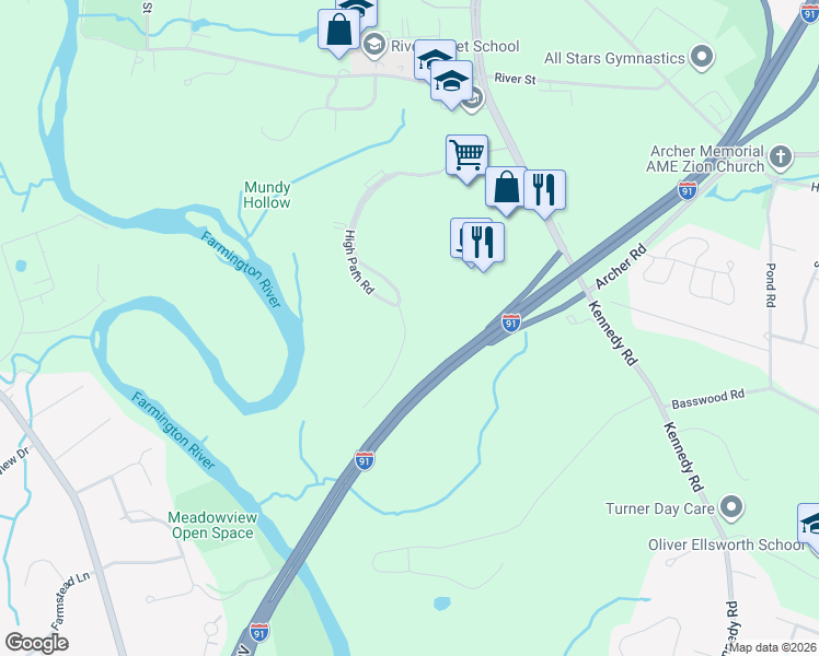 map of restaurants, bars, coffee shops, grocery stores, and more near 957 High Path Road in Windsor